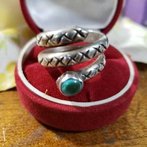 Mens Sterling Silver Torquoise Snake Wrap Ring 11